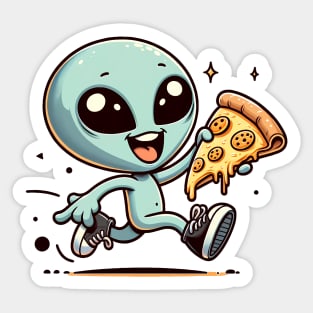 Funny Alien with Pizza, Loves to Eat Pizza Sticker